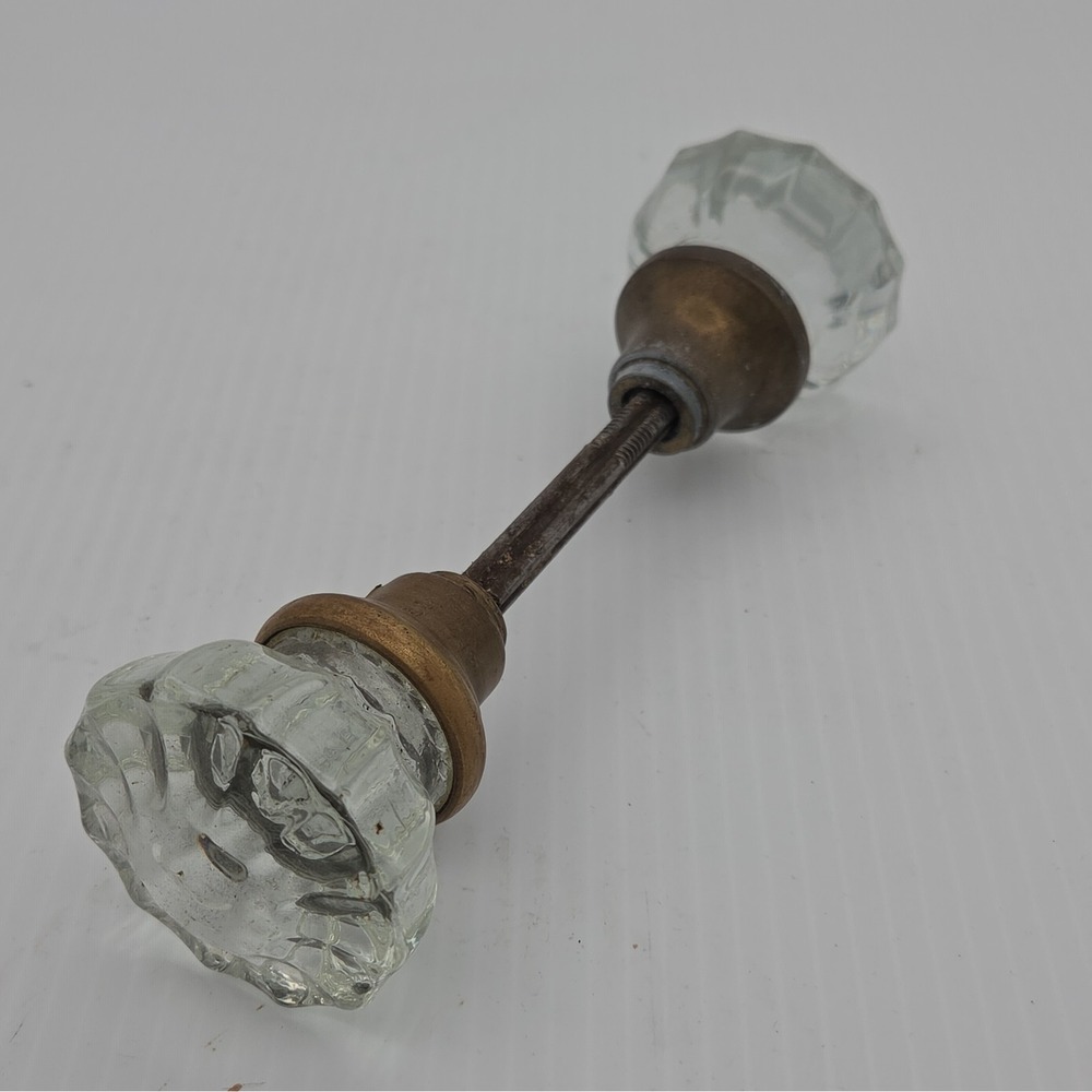 Vintage Clear Glass Brass Door Knob Set Rusted Steel Shaft Home Decor Hardware